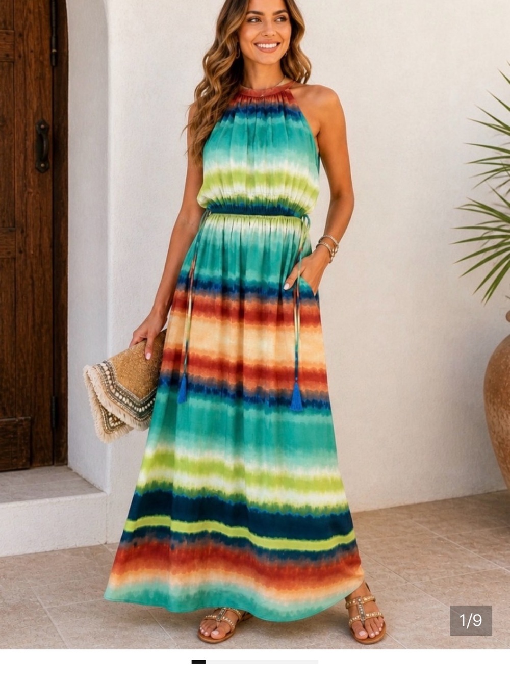Taylor Women’s Multi-Stripe Halter Maxi Skirt size 10